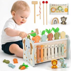 JGD-Jouet Montessori 1 an, 6 en 1 Jouet en Bois Bebe 1 an avec Xylophone Bebe,Jeu De Taupe, Jeu P&ecirc;che, Jeux d'engrenage, Jeux Enfant d'activit&eacute; Cadeau Anniversaire No&euml;l 1 2 3 Ans Garcon Fille - Neuf
