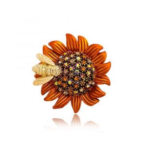 Broche Marguerite Tournesol Orn&eacute;e De Strass Et D'une Abeille &Eacute;maill&eacute;e, Id&eacute;ale Pour Les Accessoires De Mode Floraux, Bijoux Faits Main. - Neuf
