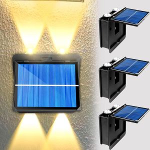 Lot De 2 Appliques Murales Solaires D'ext&eacute;rieur Avec 4 Lampes Led Chaudes - &Eacute;clairage &Eacute;tanche Ip65 - Pour Jardin, Garage, Cour, Porte De Garage (4) - Neuf