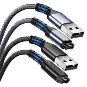 Letnerny-Lot De 2 C&acirc;bles De Charge En Nylon Tress&eacute; Pour Garmin Fenix 7 7x 7s 6 6s 5 5s Plus Pro Approach S10 S40 S42 S60 X10 Vivoactive 3 Music 4 4s Noir + Gris 1,2 M - Neuf