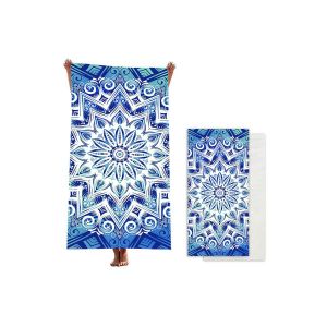 Serviette De Plage En Microfibre 140x70cm Bleue Et Blanche Absorbante - Neuf