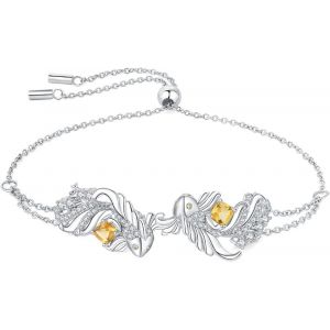 Carpe Koi Poisson Bracelet Taille Coussin Naturelle Jaune Citrine Argent 925 Femme, Animaux Reglable Bracelet Chaine Fin Pierre Fille, Ensemble Parure De Bijoux Cadeau Anniversaire - Neuf