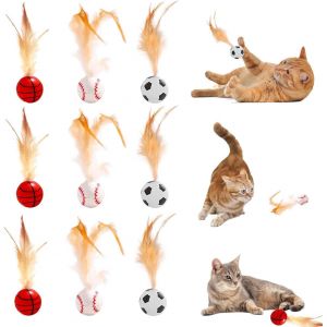 Letnerny-Lot De 9 Balles Interactives &Agrave; Plumes Rebondissantes Pour Chats D'int&eacute;rieur Pour Jouer Et S'entra&icirc;ner - Neuf