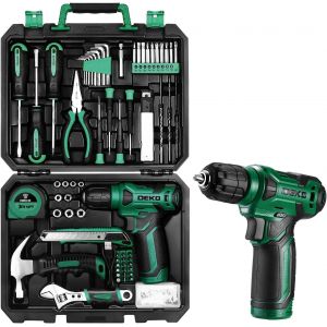 DEKO DKMT126 Caisse a Outil Avec Perceuse Visseuse Multifonction Sans Fil 8V, 126 Pi&egrave;ces Malette Outils complete, Ensemble d'Outils avec Perceusepour R&eacute;paration, Entretien et Travail - Neuf