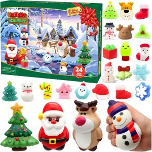 JEXNOVASHOP-Calendrier de L'avent de No&euml;l 2025, 24 Jours Calendrier de Compte &agrave; Rebours de No&euml;l avec 4 Jouets Jumbo et 20 Jouets Mochi Squishy pour 3 &agrave; 9 Ans Enfants No&euml;l Cadeaux F&ecirc;tes D&eacute;coration - Neuf
