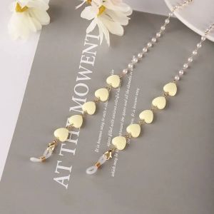 Mode coeur perle perl&eacute;e lunettes cha&icirc;nes masque suspendu corde lunettes cha&icirc;ne m&eacute;tal lunettes de soleil lani&egrave;res femmes musulman masque cha&icirc;nes--A-YELLOW - Neuf