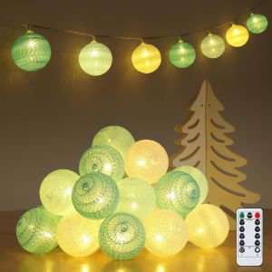 JGD-Guirlande lumineuse avec boules de coton, 20 LED USB & piles, Guirlande lumineuse pour chambre d'enfant avec t&eacute;l&eacute;commande, Guirlande lumineuse boule de coton d'int&eacute;rieur pour d&eacute;coration de - Neuf