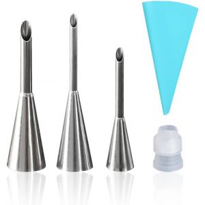 KALANKA-1 jeu de 3 douilles &agrave; p&acirc;tisserie, seringues professionnelles pour g&acirc;teaux feuillet&eacute;s en acier inoxydable, outils de cuisson &agrave; la bouche cr&egrave;me, avec 1 poche &agrave; p&acirc;tisserie de 10 pouces, 1 connec - Neuf