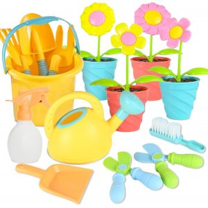 CHECARZHN--NO1-Jouet De Jardin Enfant, Outils De Jardinage Pour Enfants, Avec Arrosoir, Seau Plage, Râteau, Pelle, Jeux De Plage Enfant, Jouet De Sable, Cadeau Pour Enfants Garcon Fille 3+ Ans (18Pcs - Neuf