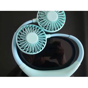 Ventilateur de cou bleu, ventilateur portatif, mini ventilateur USB, ventilateur de cou rechargeable portable, refroidisseur d'air à double tête à 3 vitesses pour camping en plein air, bureau, salle - Neuf