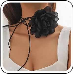 Kal-Collier Ras-De-Cou Fleuri Collier Velours Fleuri Noir Collier Ras-De-Cou Fleuri Gothique Collier Collier Fleuri Noir Long Collier En Daim Bijoux Pour Femmes Et Filles - Neuf