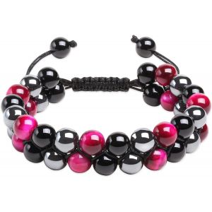 Eryi-Bracelet Homme Perle, Bracelet Pierre Naturelle Homme, Bracelet Tressé Homme Reglable, Bracelet Oeil De Tigre Bracelet Pierre De Lave Homme, Bracelets Cadeau Pour Homme - Neuf