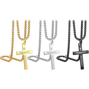 Trahoo-Collier Acier Inoxydable Pendentif Croix Jésus Christ Couleur Or Argent Noir Pour Homme Garçon Collier Classique Religieux Gravé Phrase Bible Englais Cadeau Fantasie Anniversaire Fête Des Père - Neuf