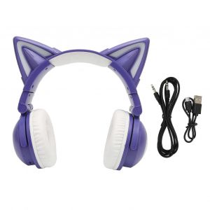 Oreille de chat Casque Bluetooth Stéréo Mignon Haute Sensibilité Intégré Micro Réglable LED Casque pour enfants avec câble de 3,5 mm Violet - Neuf