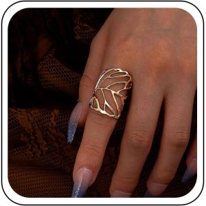 Kahfl-Bague &Agrave; Feuilles Creuses Bague R&eacute;glable &Agrave; Feuilles Larges Bague Enveloppante &Agrave; Feuilles Ouvertes Bague Ouverte &Agrave; Feuilles Larges Bijoux De D&eacute;claration - Neuf