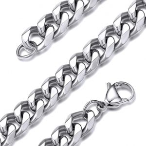 Kal-Jewelry Chaîne Collier Homme Femme Acier Inoxydable Argent/Or Gourmette Cubaine Collier Garçon Fille Maillons Punk[Argenté/Plaqué Or Noir][Largeur 3/6/9/12mm-Longueur 46-76cm] - Neuf