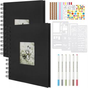 2 Pièces Noir Diy Album Photo Avec Autocollant Coloré, Noir Album Photo Scrapbooking Avec Pinceau, Petit Scrapbooking De Anniversaire, Cadeau À Spirale Pour Mariage Famille Voyage - Neuf