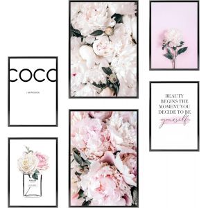 Sjzg-&reg; Tableau D&eacute;coration Murale - Sans Cadres - Set De Poster Premium Pour La Maison, Bureau, Salon, Chambre, Cuisine - 2 X (30x42cm) Et 4 X (21x30cm) | &raquo;Roses De Pentec&ocirc;te Coco &laquo; - Neuf