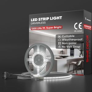 1 M Led Strip Light,220 V Self-Adhesive Silicone Led Strip Waterproof Ip65,Smd 2835 120 Leds/M Ultra High Brightness For Home Kitchen Garden Decoration Led Lighting (Cool White) - Neuf