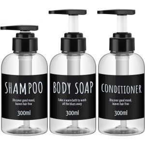 3 x 300 ml Plastic Pump Dispenser Bottle,Shampoo Bottles with Multiple Fillers,Shower,Body Soap,Conditioning Hotel and Bathroom - Neuf