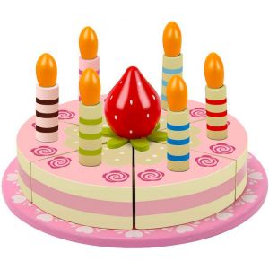 Cuisine Pour Enfants Dessert En Bois Jouet De Cuisine Accessoires Avec Support &Agrave; G&acirc;teau Pour Enfants Th&eacute; Party Jeu De R&ocirc;le Faux D&eacute;coupe Bois Jouet Alimentaire (Desserts) (G&acirc;teau D'Anniversaire) - Neuf