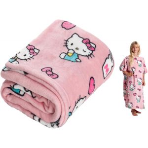 Kyaoayo-Momonga Kids Hello Kitty, Veste Polaire Femme À Manches, Plaid Canape, Sweat Femme, Couverture Polaire, Poncho Femme, Pull Femme, Cadeau Femme Enfant (4-12 Ans), Sweat Plaid, Rose, 80 X 90 Cm - Neuf