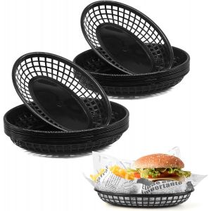 paniers de nourriture pour servir,plateau de snack de cinéma,accessoires de fête mexicaine s en plastique pour les burgers,les frites (Noir 16pcs) - Neuf