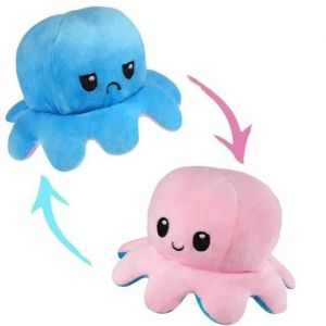 Peluche double face pieuvre rose/bleu 20 x 10 cm - Neuf