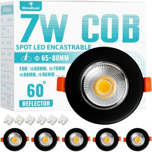 7w Spot Led Encastrable Noir Extra Plat,600lm Equivalent 65w Halog&egrave;ne Incandescence,5000k Blanc Froid,Spot De Plafond Trou &iquest;65-88mm,&Eacute;clairage Encastr&eacute; 220-240v, Lot De 6 - Neuf