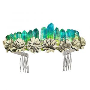 Lune Déesse Couronne Cristal Brut Quartz Tiare Sirène Couronne Mariage Fée Rave Headpiece Festival Headband - Neuf
