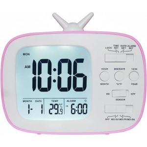 Kal-Réveil Pour Chambre D'enfant, Alimenté Par Piles, Horloge De Chevet Intelligente Avec Calendrier, Rappel D'alarme Et Température, Idéal Comme Cadeau D'anniversaire Ou D'enfant. (Rose) - Neuf