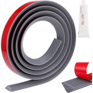 Seuil de Douche Barrage d'eau,2m Caoutchouc Joint Porte Douche,Barriere de Douche Anti Débordement,Seuil de Douche avec Autocollants Mastic d'Étanchéité,Barrière de Douche Flexibles (Gris) - Neuf
