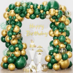 LETNERNY-Kit Arche Ballon Vert Foncé Et Or,110 Pièces Arche Ballons Anniversaire Vert Or Avec Confetti Dorés Ballon,Jungle Safari Balloon Garland Pour Decoration Anniversaire Fête,Mariage,Baby Shower - Neuf
