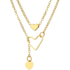 Kal-2 Pi&egrave;ces Collier Coeur Pour Femme Collier Argent Or Avec Coeur Pendentif Empilables Chaine Coeur Ouvert Collier R&eacute;glable Saint Valentin Anniversaire Cadeau Pour Femme - Neuf