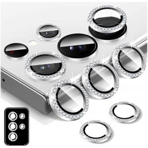 SJZG-Protecteur D'Objectif D'Appareil Photo Diamant Pour Samsung Galaxy S22 Ultra, Protecteur De Couvercle De Cam&eacute;ra En Verre Tremp&eacute;, Anneau M&eacute;tallique En Aluminium Individuel Bling - Neuf