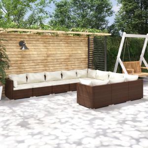 Prolenta Premium - Salon De Jardin 10 Pcs Avec Coussins R&eacute;sine Tress&eacute;e Marron - Neuf