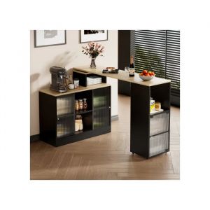 Table de bar extensible avec espace de rangement, table &agrave; manger compacte, table &agrave; manger compacte, pivote sans &ecirc;tre soulev&eacute;e, noire - Neuf