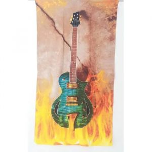 Serviette De Bain - Microfibres - Guitare &Eacute;lectrique - Blanc - 70 X 140 Cm - Lavable - Neuf