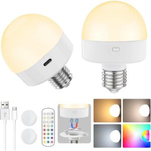 Ampoule Rechargeable E27,3 Températures Ampoule Telecommande Sans Fil,Dimable Ampoule Rechargeable Avec Telecommande,15 Rgb Ampoule Sans Electricite,Timer Ampoule E27 Batterie 2 Lot De 2 - Neuf