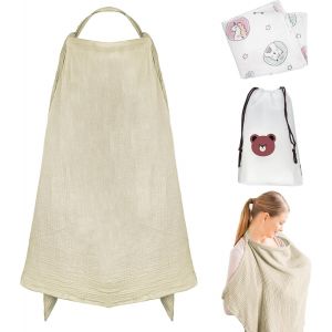Lot De 3 Tabliers D'allaitement En Mousseline Respirante Pour B&eacute;b&eacute;,Sac De Rangement Et Chiffon En Mousseline,Couverture D'allaitement Multifonctionnelle Pour Les D&eacute;placements - Neuf