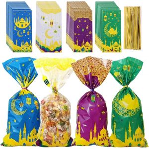 100pcs Sachet Bonbon Eid Mubarak, Sacs Cadeaux de F&ecirc;te A&iuml;d Mubarak, Aid Mubarak Decoration, Sachet Cadeau Ramadan,Sac Eid Mubarak,Eid Mubarak Cadeau Sac,Sacs Ramadan Cellophane pour Ramadan Decoration - Neuf