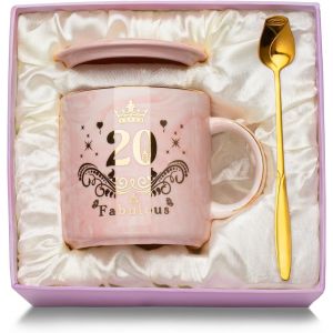 Eryi-Cadeau 20 Ans, Anniversaire 20 Ans Cadeau Tasse Céramique Marbrée Rose, Original Cadeaux Personnalisés Cadeaux Anniversaire Femme Ans 20 Tasse, Avec Couvercle, Cuillère, Carte De V?ux, Boîte Cad - Neuf