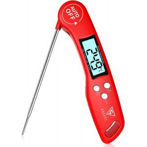 Kal-Thermometre Cuisine, 3s Lecture Instantané Thermometre Cuisson, Thermomètre Viande, Avec Écran Lcd Et Auto On/Off, Sonde Pliable Pour Cuisson, Viande, Bbq, Patisserie, Lait, Vin (Rouge) - Neuf