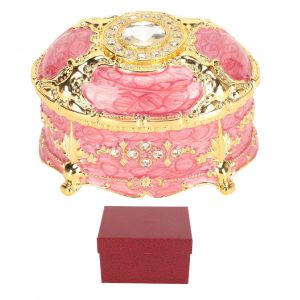 Boite a bijoux en strass, organiseur en alliage de zinc grave, boite a bibelots decorative vintage pour femmes, rose - Neuf