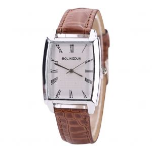 Montre A Quartz Tendance Pour Homme, Bracelet En Cuir Pu, Cadran A Chiffres Romains, Forme Carree (Marron Et Blanc) - Neuf