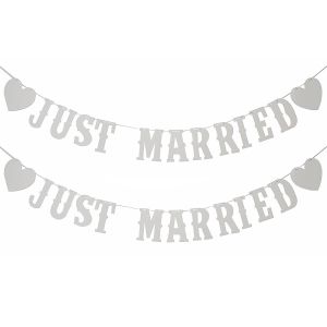 Checarzhn--No1-Lot De 2 Bannières « Just Married » Pour Décorations De Voiture, Bannière De Mariage Et Décorations, Panneau « Just Married » Pour Décoration De Table, Réception De Jardin, Fiançailles - Neuf