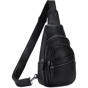RFCBC-Sac à Bandoulière Femme, Sac de Poitrine Cuir PU Mode Petit Sac à Main Sac Banane avec Bretelles Réglables Sling Bag pour Voyage Shopping Sport,Noir - Neuf