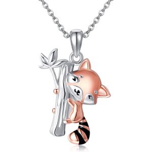 Cha&icirc;ne Panda Rouge En Argent Sterling 925 Avec Pendentif Panda Rouge - Cadeau Pour Femme,Pas De Gemme - Neuf