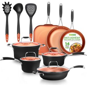 Jexnovashop-Nutrichef Ensemble De Casseroles Et Po&ecirc;les Empilables&iquest;Ensemble De Po&ecirc;les Antiadh&eacute;sives En C&eacute;ramique,Batterie De Cuisine Pour Plaque &Agrave; Induction,Ensemble De Cuisson, R&eacute;sistant &Agrave; La Chaleur - Neuf