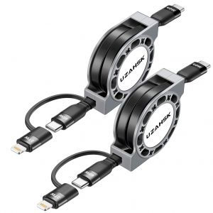 JGD-C&acirc;ble USB vers USB C et Lightning 2 en 1,Chargeur de t&eacute;l&eacute;phone r&eacute;tractable 60 W [certifi&eacute; MFi] C&acirc;ble USB C r&eacute;tractable pour iPhone/Samsung/Android,C&acirc;ble de charge rapide (Noire-2) - Neuf